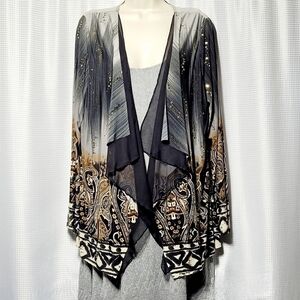 Dressbarn Silky Layered Jacket with Gold Sequins (XL)